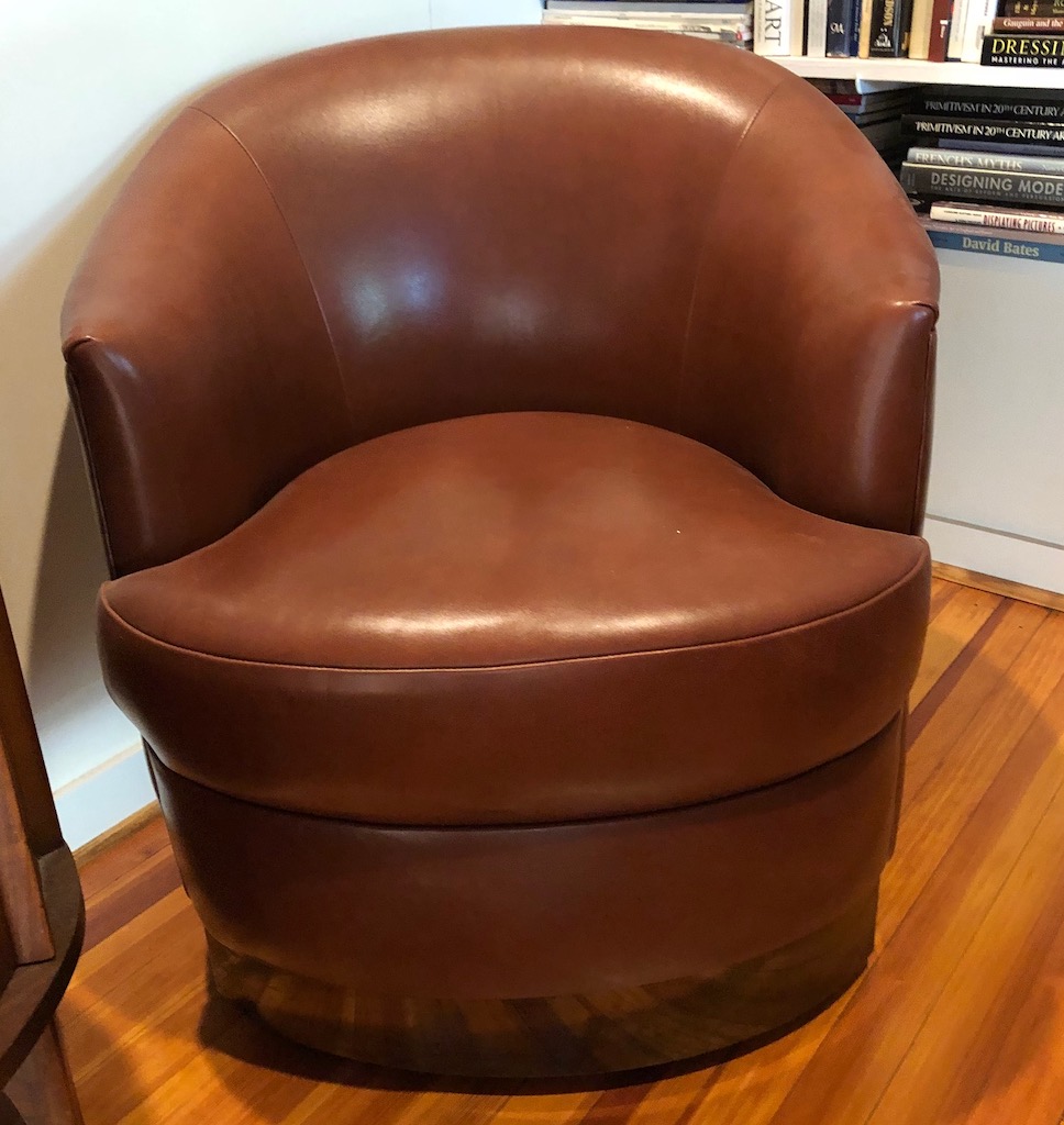 2 Vintage Mid Century Designed Karl Springer Leather Lounge Chairs Circa 1980s 6.jpg