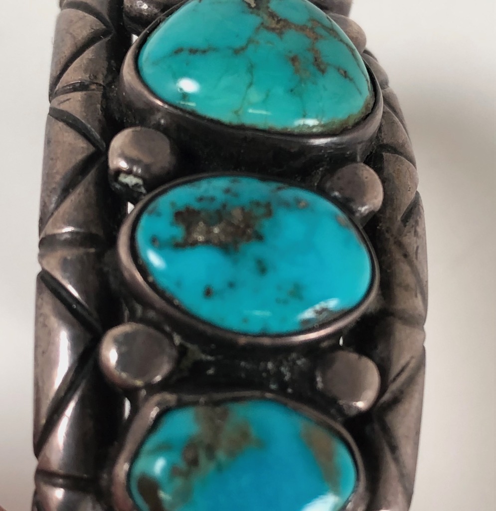 Antique Pawn Navajo Silver Cuff with Turquoise 9.jpg