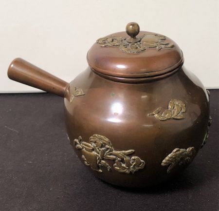 Meiji Era Mix Metal Japanese Tea Pot SIde Handle Kyusu 16.jpg