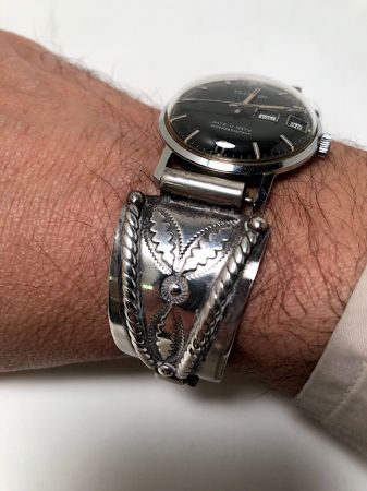 Pre WWII Silver Native American Silver Watch Band with Buckle Clasp 2.jpg