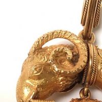 18k Gold Etruscan Revival Ram's Head Bracelet Earrings and Brooch Set 23.jpg