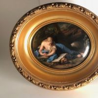 Reclining Mary Magdalene After Batoni Painted Porcelain in Deep Oval Guilt Frame Circa 1870’s 13.jpg
