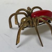 Vintage Large Red Bakelite Brass Spider Brooch Pin 10.jpg