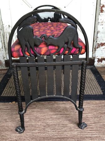 Art Deco Era Cast Iron Bench With Black Cats on Fence 3.jpg