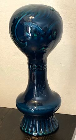 Mid Century Italian Ceramic with Blue Glaze Tall Neck Bust of Art Deco Style Woman 1.jpg