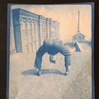 Group of Cyanotype Snapshots Factory Workers Goofing Around Man Bending Over 10.jpg