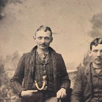 Two Men with Hand Tinted Watch Chains and Cowboy Hats Tin Type 2.jpg