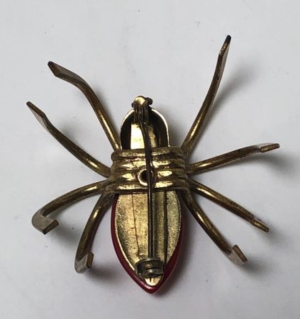 Vintage Large Red Bakelite Brass Spider Brooch Pin 6.jpg