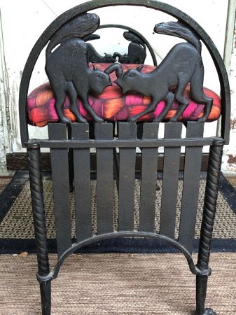 Art Deco Era Cast Iron Bench With Black Cats on Fence 4.jpg