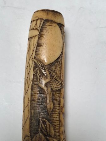 Japanese Kiseru zutsu Pipe-Case Carved Antler Circa Late 19th C 11.jpg