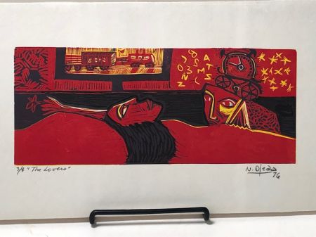Naul Ojeda woodcut signed and numbered The Lovers 1976 1.jpg