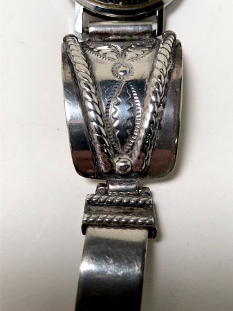 Pre WWII Silver Native American Silver Watch Band with Buckle Clasp 12.jpg