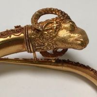 18k Gold Etruscan Revival Ram's Head Bracelet Earrings and Brooch Set 11.jpg