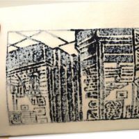 1963 Un'ichi Hiratsuka Woodcut Block Print Old Georgetown Bookstore 12.jpg