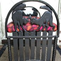 Art Deco Era Cast Iron Bench With Black Cats on Fence 4.jpg