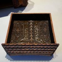 Boudoir Tramp Art Box with Hat Pin Cusion Top and Hiden Drawer 13.jpg