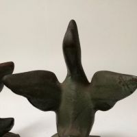 Green Painted Littco Littlestown Cast Iron Art Deco Era Swan Book Ends 13.jpg