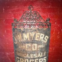 J. W. Myers and Co. Metal Grocery Store Sign Circa 19th c. 1 (in lightbox)