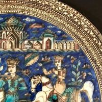 Large Round Qajar Underglaze Pottery Tile Circa 19th Century of Prince on Horseback with Nude Women 6 (in lightbox)