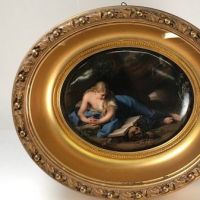 Reclining Mary Magdalene After Batoni Painted Porcelain in Deep Oval Guilt Frame Circa 1870’s 01.jpg