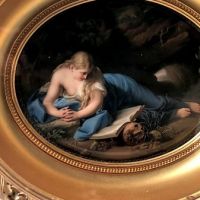 Reclining Mary Magdalene After Batoni Painted Porcelain in Deep Oval Guilt Frame Circa 1870’s 10.jpg