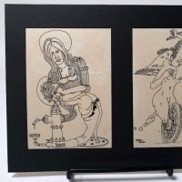 Two Original Ink Drawings by Ed Badajos Circa 1969 1 (in lightbox)