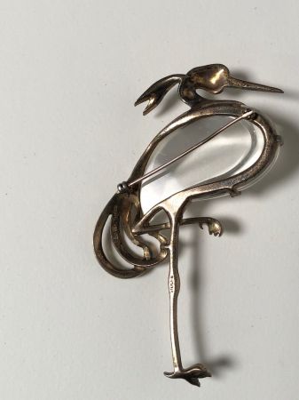 Trifari Alfred Philippe Heron Stork with Glass Belly and Rhinestone Pin Brooch 6.jpg