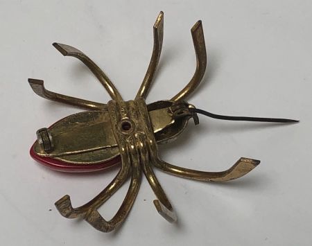 Vintage Large Red Bakelite Brass Spider Brooch Pin 7.jpg
