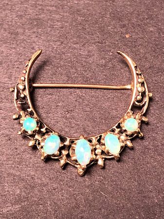 14k Gold Cresent Moon Pin with Opals  1.jpg
