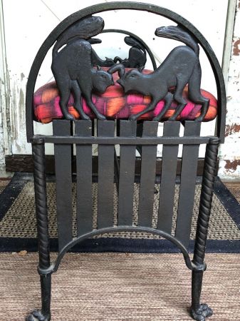 Art Deco Era Cast Iron Bench With Black Cats on Fence 5.jpg