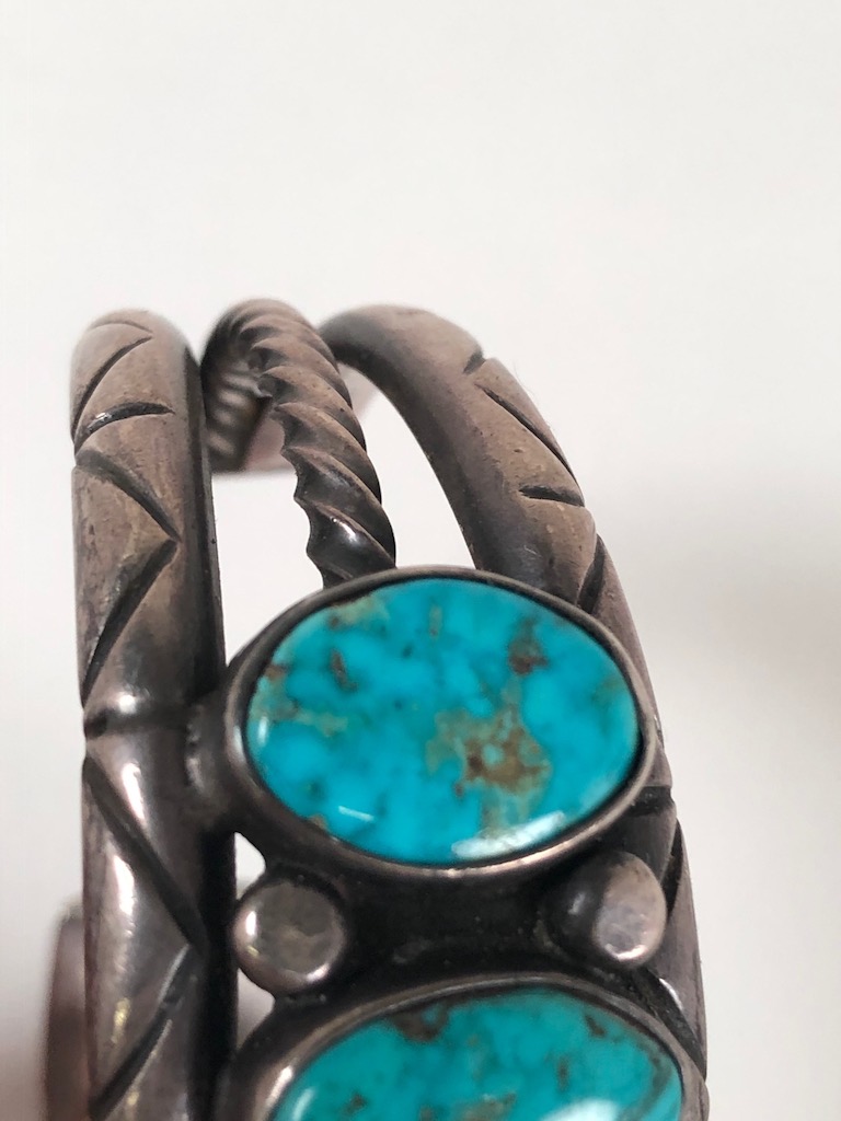 Antique Pawn Navajo Silver Cuff with Turquoise 7.jpg