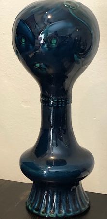 Mid Century Italian Ceramic with Blue Glaze Tall Neck Bust of Art Deco Style Woman 16.jpg