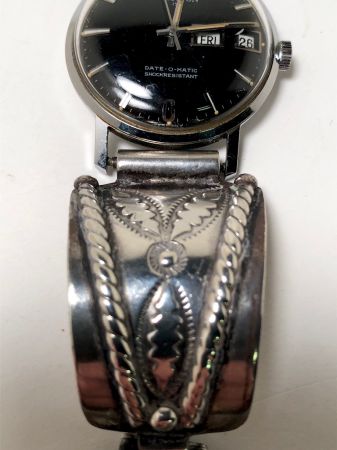 Pre WWII Silver Native American Silver Watch Band with Buckle Clasp 13.jpg