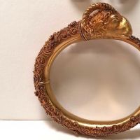 18k Gold Etruscan Revival Ram's Head Bracelet Earrings and Brooch Set 12.jpg