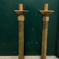 Pr of Brass Church Floor Candlesticks 1.jpg