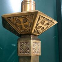 Pr of Brass Church Floor Candlesticks 14.jpg