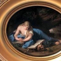 Reclining Mary Magdalene After Batoni Painted Porcelain in Deep Oval Guilt Frame Circa 1870’s 02.jpg