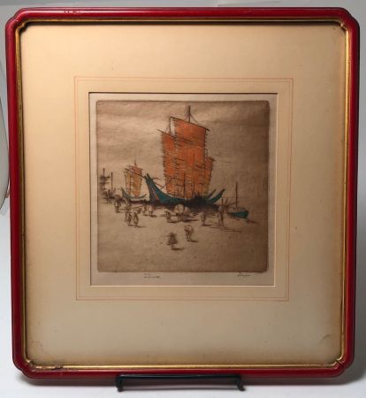 Dorsey Potter Tyson Pencil Signed Numbered Title Junks and Coolies In Original Frame 1.jpg