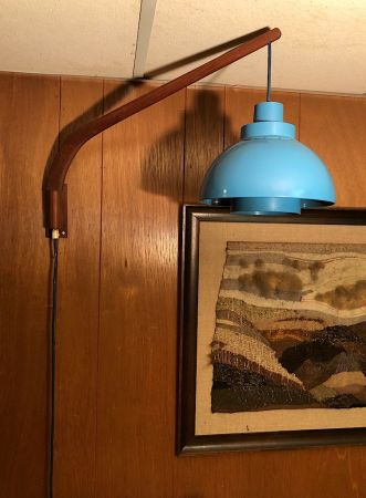K. Kewo for NORDISK SOLAR Hanging Lamp with Teak Wall Mounted Arm 1.jpg