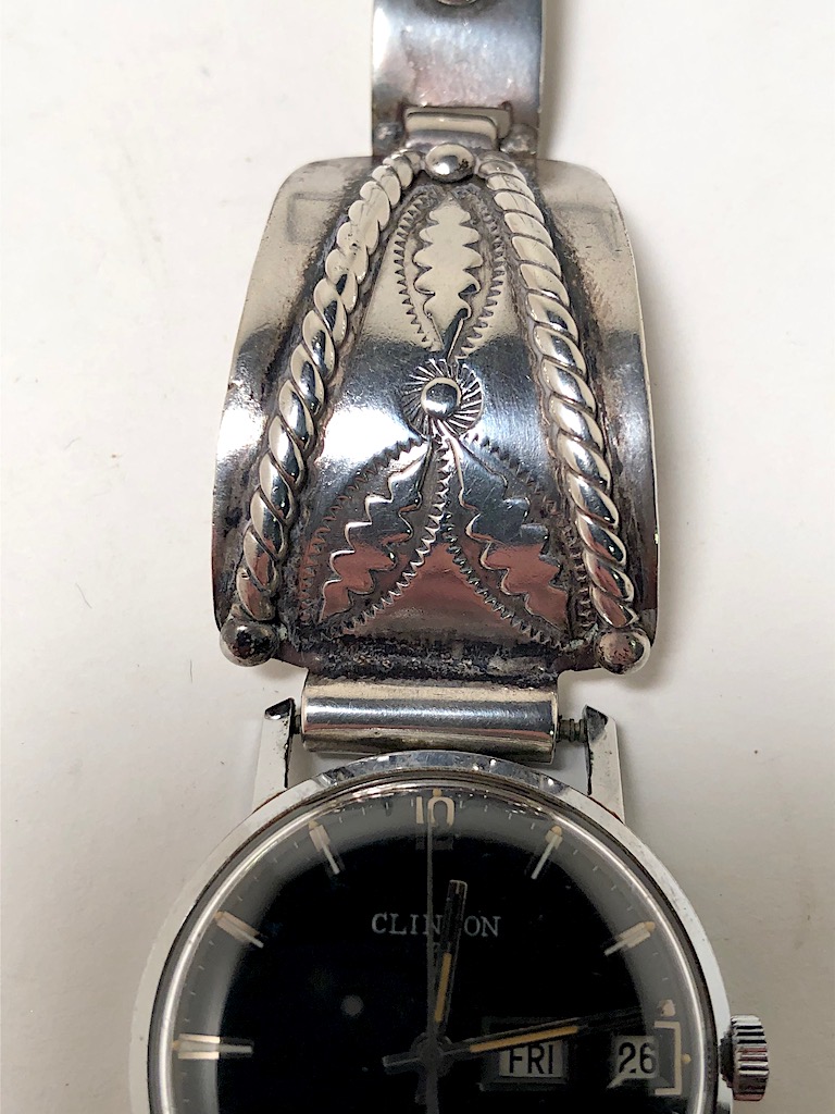 Pre WWII Silver Native American Silver Watch Band with Buckle Clasp 14.jpg