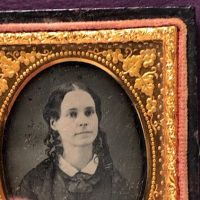 Ninth Plate  Daguerreotype in Case By Tyler and Co. Boston Woman Portrait in Ornate Mat 8 (in lightbox)