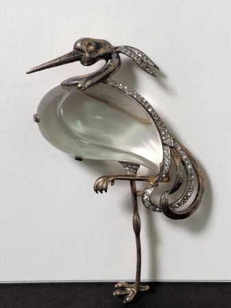 Trifari Alfred Philippe Heron Stork with Glass Belly and Rhinestone Pin Brooch 8.jpg