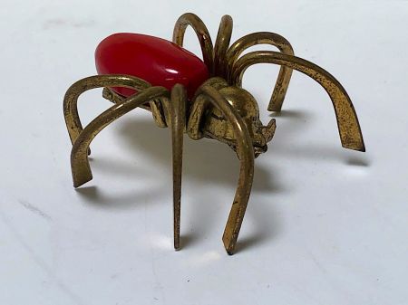 Vintage Large Red Bakelite Brass Spider Brooch Pin 9.jpg