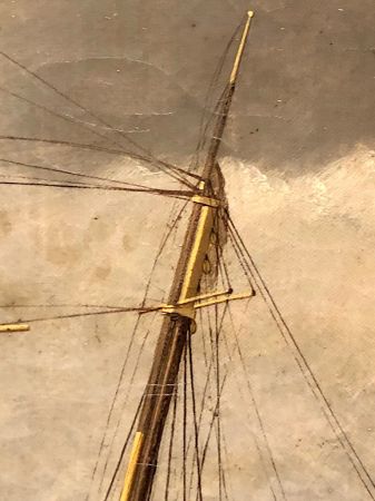 19th C Oil on Canvas Nautical Painting Two Mast Ship in Storm 13.jpg