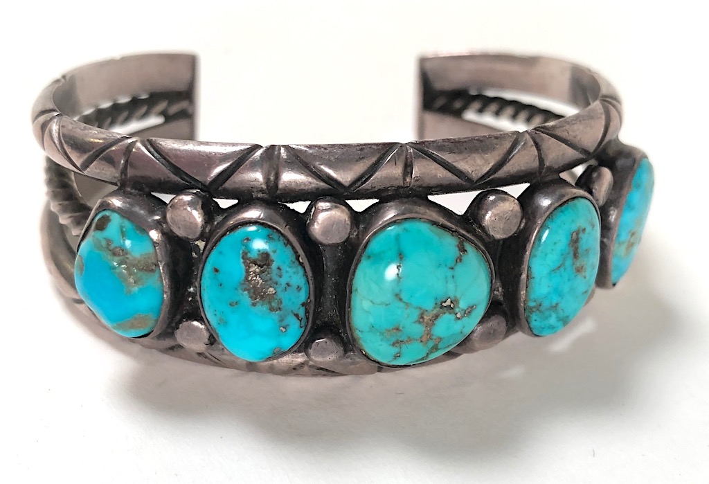 Antique Pawn Navajo Silver Cuff with Turquoise 10.jpg