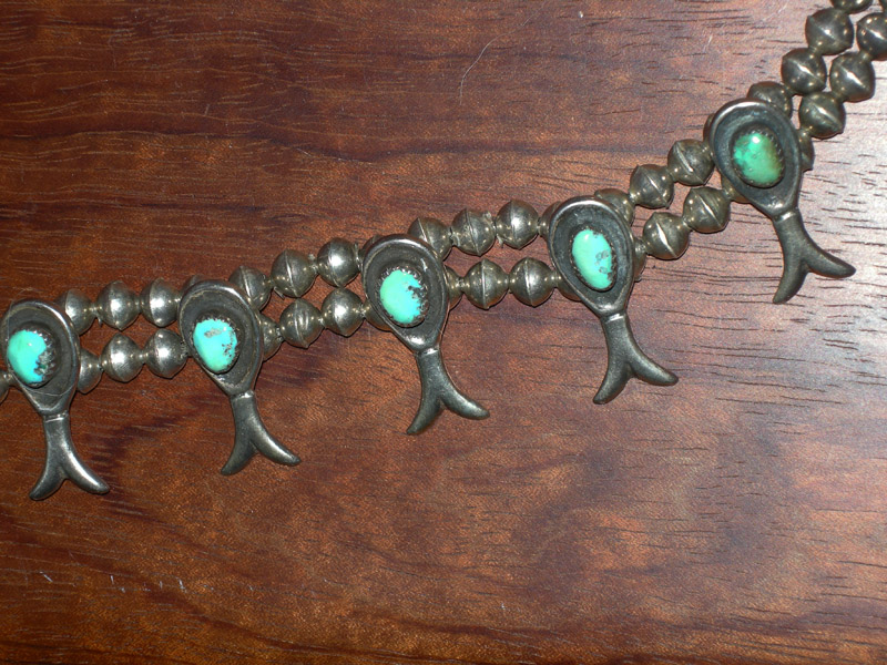 Antique 1800's Silver and Turquoise Squash Blossom Necklace Native ...