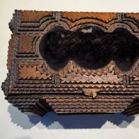 Boudoir Tramp Art Box with Hat Pin Cusion Top and Hiden Drawer 17.jpg