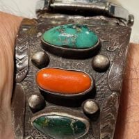 J Begay Navajo Silver Watch Band wtih Vintage Timex 4 (in lightbox)