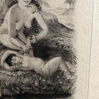 Paul Emile Becat Drypoint Etching Nude Couple Cutting Eros Wings 4.jpg