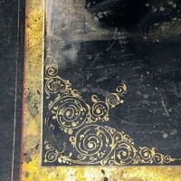 Vicrtorian Iron Black Revolving Bookcase Stenciled 8 (in lightbox)